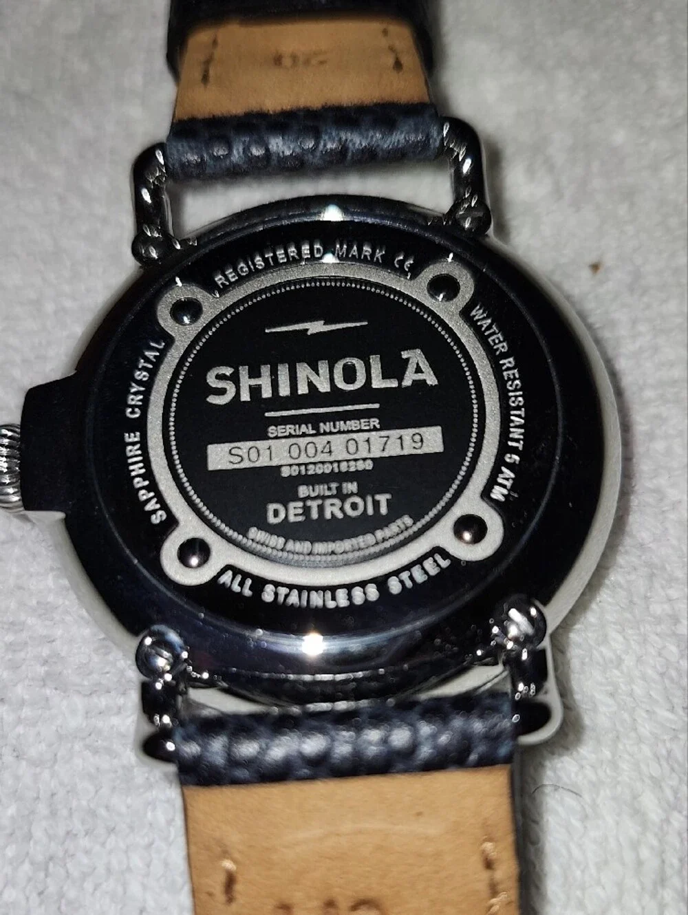 Shinola Argonite Men's Black Leather Strap Watch with Silver Dial